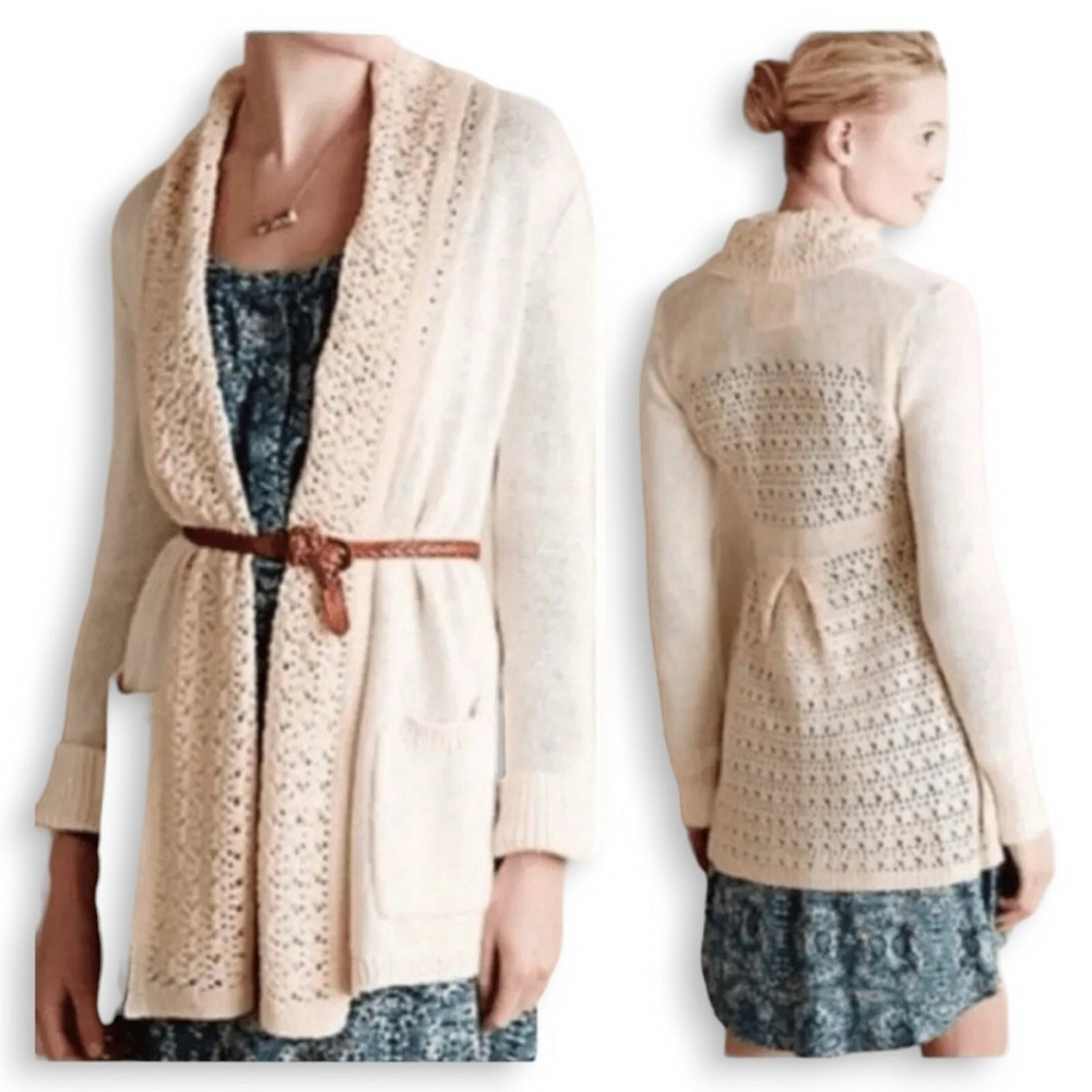 Anthropologie Angel of the North Cottage Cream Women's Cardigan, folk inspired.